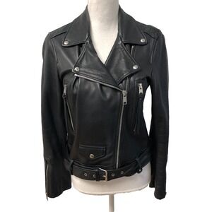 All Saints Juno Biker Leather Jacket Womens 6 Black Classic Moto Edgy Grunge